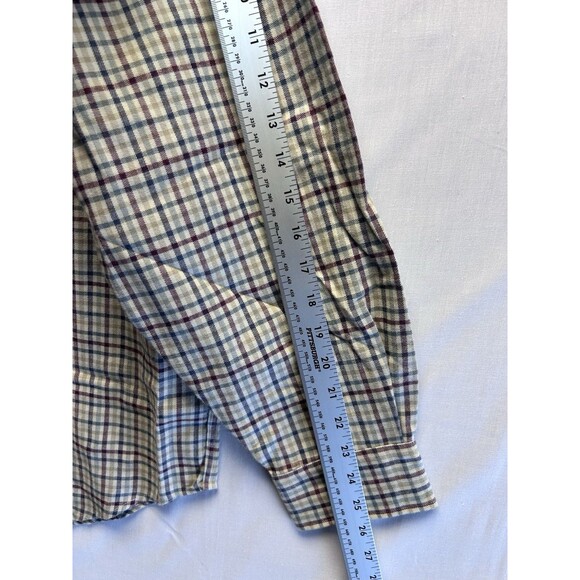 LL Bean Men’s XL Tall Plaid Flannel Button Down Shirt Y2K Beige Cotton Blend - Picture 4 of 7